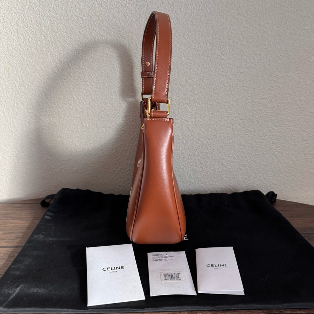 NEW CELINE Medium Ava Calfskin Leather Triomphe Shoulder Bag - Picture 7 of 9